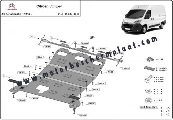 Aluminium Motor, Versnellingsbak en Radiator Beschermplaat voor Citroen Jumper