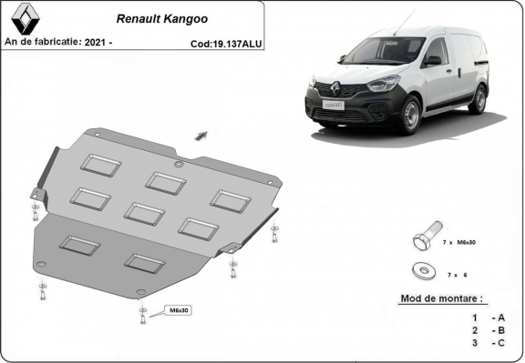 Aluminium Motor, Versnellingsbak en Radiator Beschermplaat voor Renault Kangoo