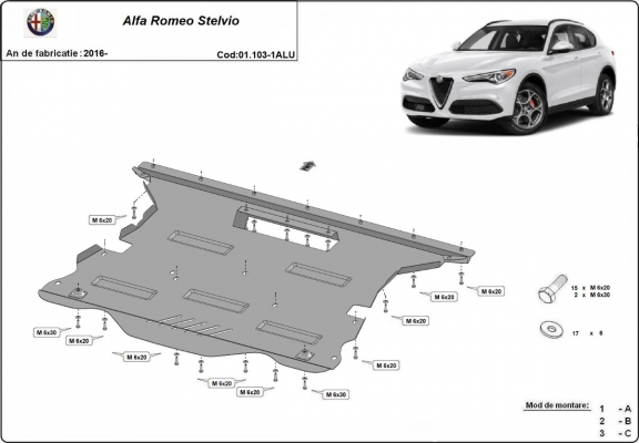 Aluminium Motor, Versnellingsbak en Radiator Beschermplaat voor Alfa Romeo Stelvio