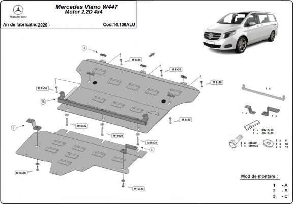 Motor, Versnellingsbak en Radiator Beschermplaat voor Mercedes Viano W447