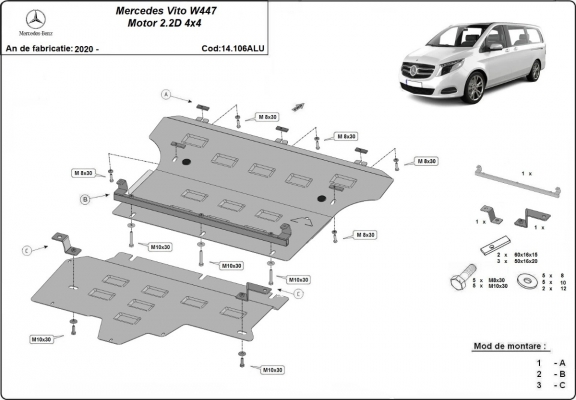 Motor, Versnellingsbak en Radiator Beschermplaat voor Mercedes Vito W447