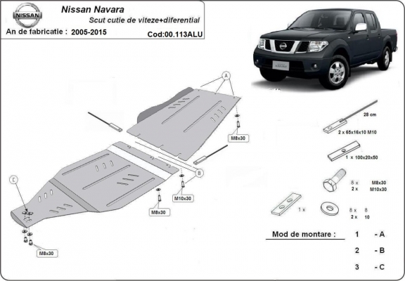 Versnellingsbak aluminium  Beschermplaat voor Nissan Navara