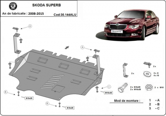 Aluminium Motor, Versnellingsbak en Radiator Beschermplaat voor Skoda Superb II