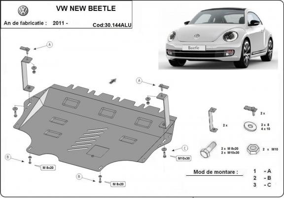 Aluminium Motor, Versnellingsbak en Radiator Beschermplaat voor Volkswagen New Beetle