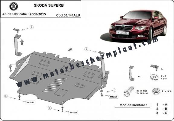 Aluminium Motor, Versnellingsbak en Radiator Beschermplaat voor Skoda Superb II