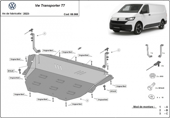 Motor, Versnellingsbak en Radiator Beschermplaat voor Volkswagen Transporter T7 Van