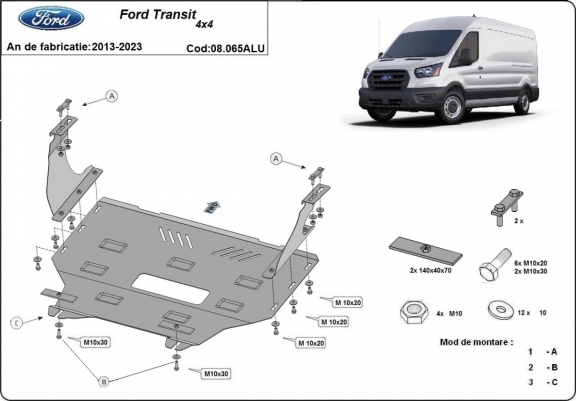 Aluminium Motor en Versnellingsbak Beschermplaat voor Ford Transit 4x4