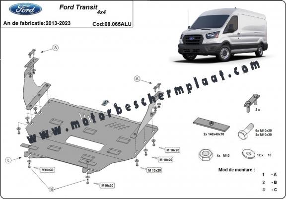 Aluminium Motor en Versnellingsbak Beschermplaat voor Ford Transit 4x4