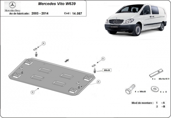 Motor, Versnellingsbak en Radiator Beschermplaat voor Mercedes Vito W639 - 2.2 D 4x2, 4x4
