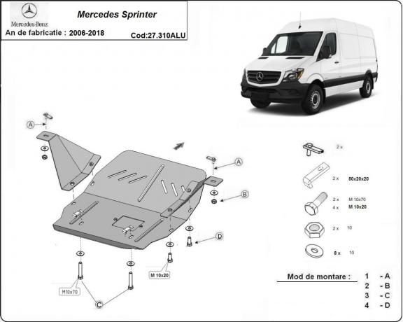 Motor en Versnellingsbak Beschermplaat voor Mercedes Sprinter - Aluminium