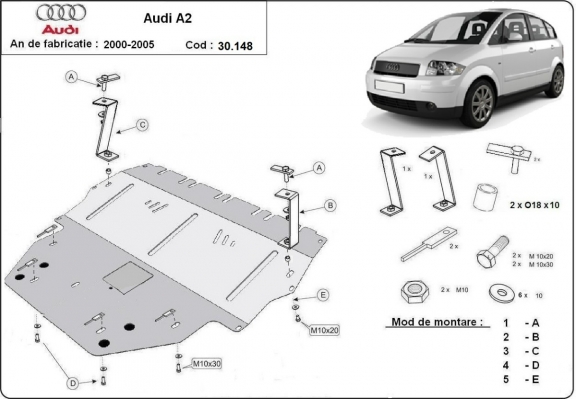 Motor, Versnellingsbak en Radiator Beschermplaat voor Audi A2