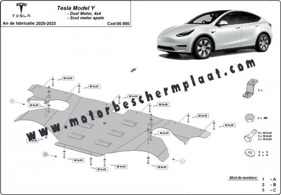 Achterste motorbescherming voor Tesla Model Y AWD