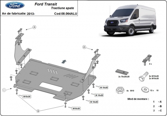 Aluminium Motor en Versnellingsbak Beschermplaat voor Ford Transit RWD