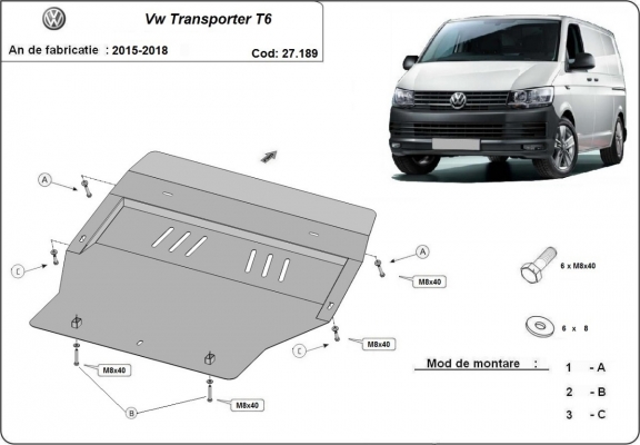 Motor, Versnellingsbak en Radiator Beschermplaat voor Volkswagen Transporter T6