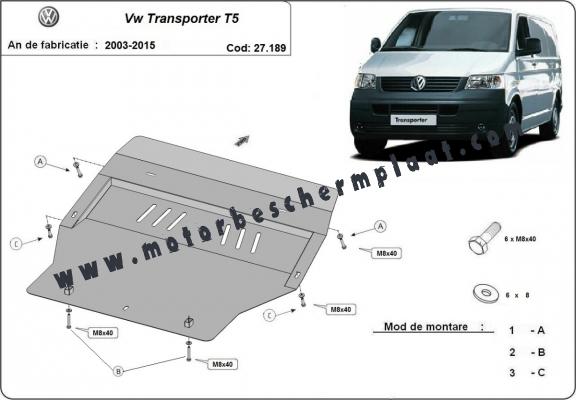 Motor, Versnellingsbak en Radiator Beschermplaat voor Volkswagen Transporter T5