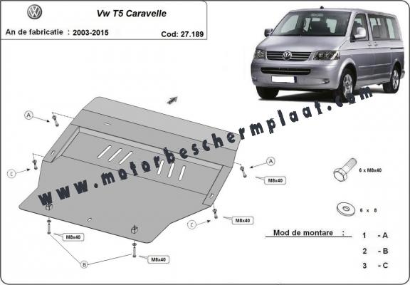 Motor, Versnellingsbak en Radiator Beschermplaat voor Volkswagen T5 Caravelle 
