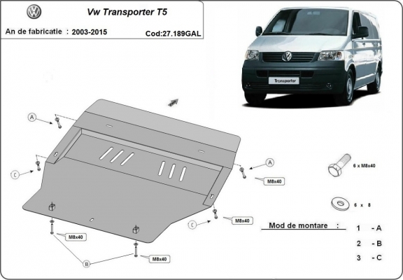Motor, Versnellingsbak en Radiator gegalvaniseerd staal  Beschermplaat voor Volkswagen Transporter T5