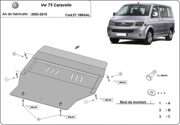 Motor, Versnellingsbak en Radiator gegalvaniseerd staal  Beschermplaat voor Volkswagen Transporter T5 Caravelle