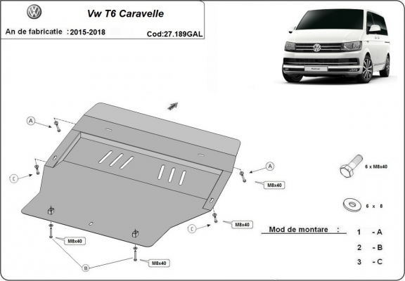 Motor, Versnellingsbak en Radiator gegalvaniseerd staal  Beschermplaat voor Volkswagen Transporter T6 Caravelle