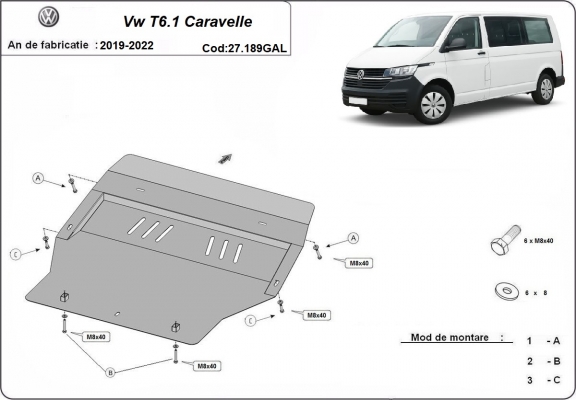 Motor, Versnellingsbak en Radiator gegalvaniseerd staal  Beschermplaat voor Volkswagen Transporter T6.1Caravelle