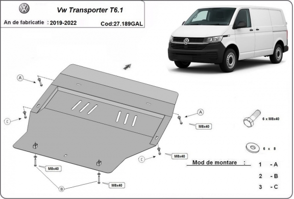 Motor, Versnellingsbak en Radiator gegalvaniseerd staal  Beschermplaat voor Volkswagen Transporter T6.1