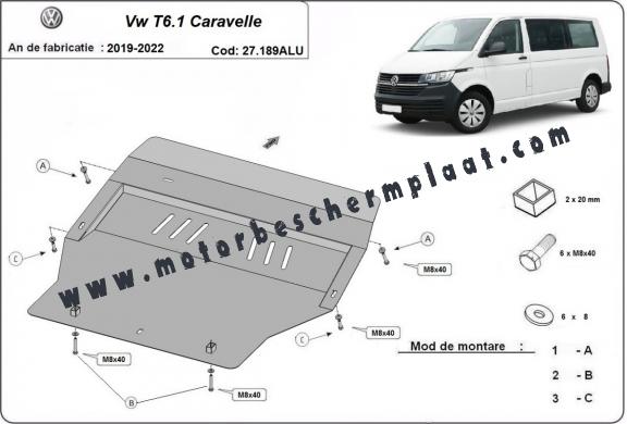 Motor, Versnellingsbak en Radiator Beschermplaat voor Volkswagen Transporter T6.1 Caravelle - aluminium