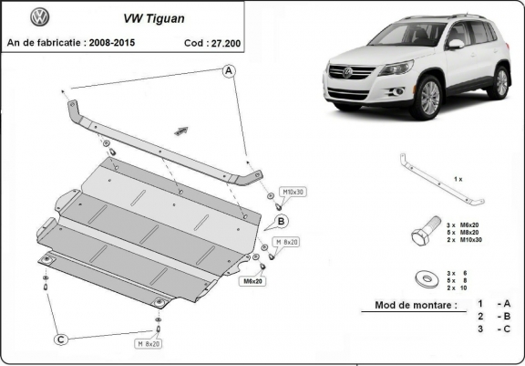 Motor, Versnellingsbak en Radiator Beschermplaat voor VW Tiguan