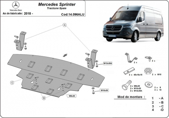 Motor, Versnellingsbak en Radiator aluminium Beschermplaat voor Mercedes Sprinter - RWD