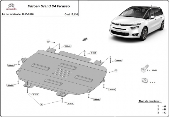 Motor, Versnellingsbak en Radiator Beschermplaat voor Citroen Grand C4 Picasso