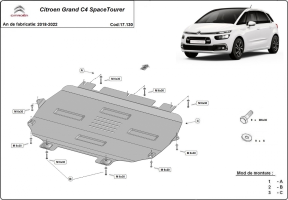 Motor, Versnellingsbak en Radiator Beschermplaat voor Citroen Grand C4 SpaceTourer