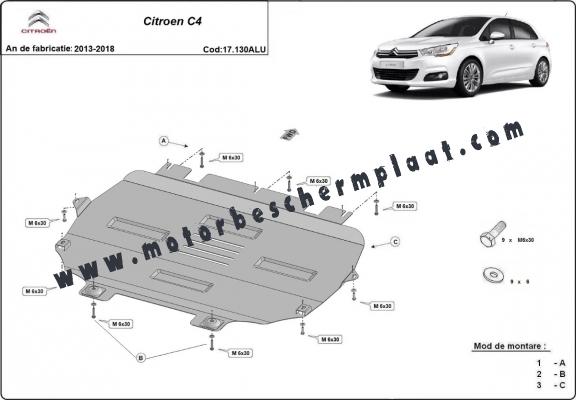 Motor en Versnellingsbak Beschermplaat voor Citroen C4 - Aluminium
