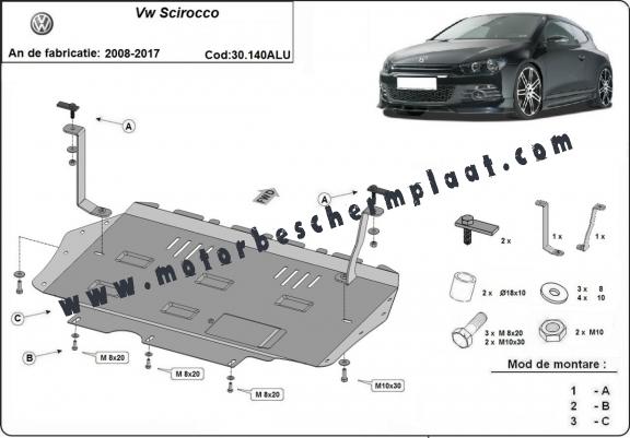 Motor en Versnellingsbak Beschermplaat voor Volkswagen Scirocco - Aluminium