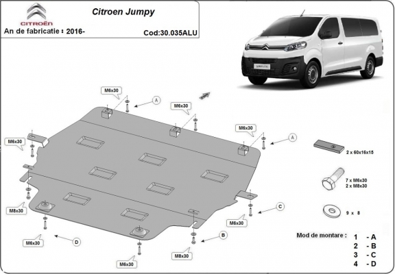 Motor en Versnellingsbak Beschermplaat voor Citroen Jumpy - Aluminium