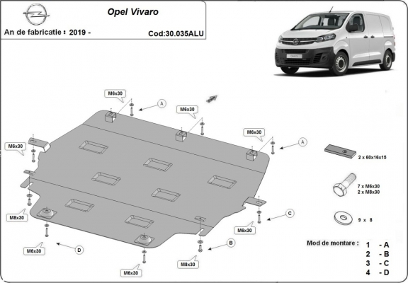 Motor en Versnellingsbak Beschermplaat voor Opel Vivaro - Aluminium