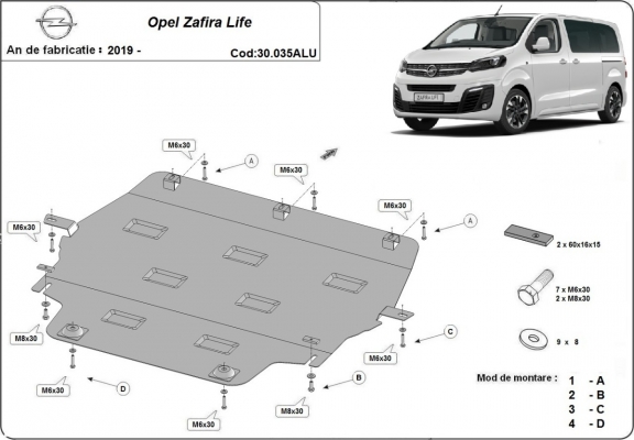 Motor en Versnellingsbak Beschermplaat voor Opel Zafira Life - Aluminium