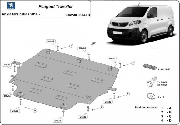 Motor en Versnellingsbak Beschermplaat voor Peugeot Traveller - Aluminium