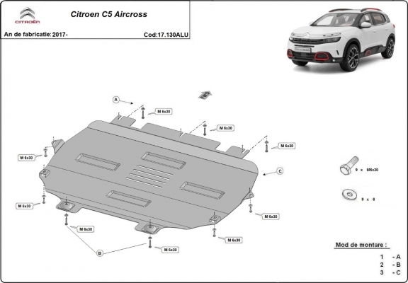 Motor en Versnellingsbak Beschermplaat voor Citroen C5 Aircross - Aluminium