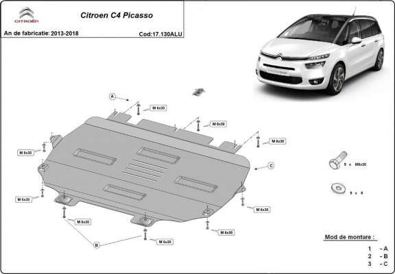 Motor en Versnellingsbak Beschermplaat voor Citroen C4 Picasso - Aluminium