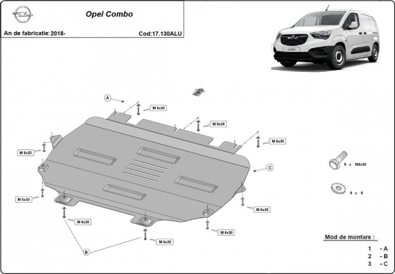Motor en Versnellingsbak Beschermplaat voor Opel Combo E - Aluminium
