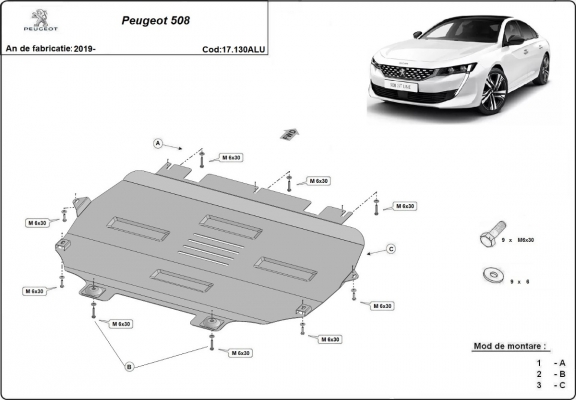 Motor en Versnellingsbak Beschermplaat voor Peugeot 508 - Aluminium