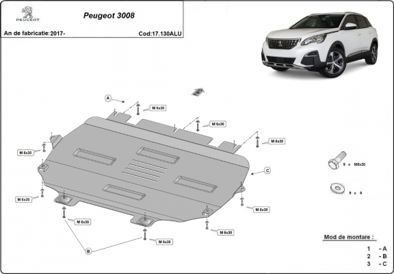 Motor en Versnellingsbak Beschermplaat voor Peugeot 3008 - Aluminium
