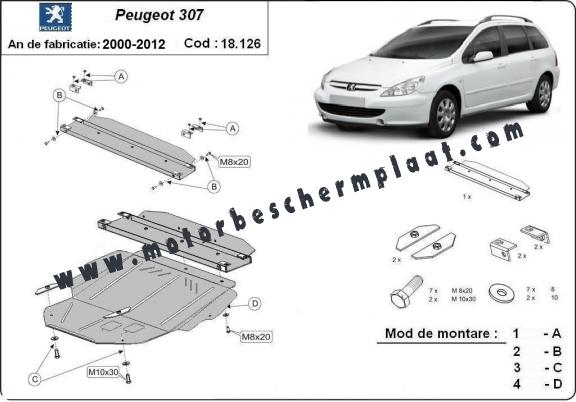 Motor, Versnellingsbak en Radiator Beschermplaat voor Peugeot 307