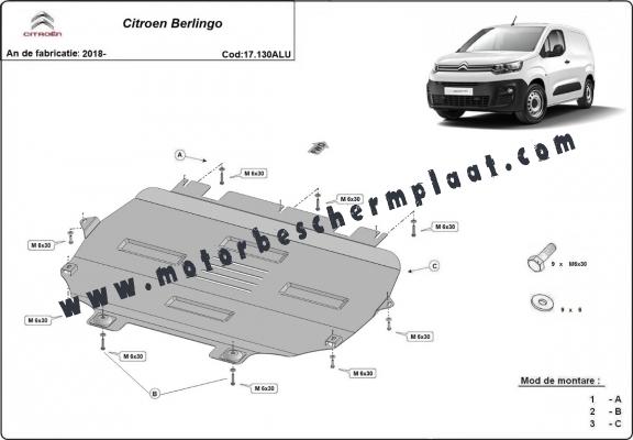 Motor en Versnellingsbak Beschermplaat voor Citroen Berlingo - Aluminium