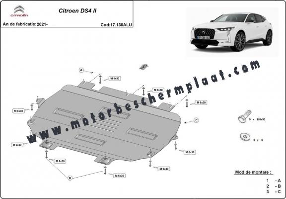 Motor en Versnellingsbak Beschermplaat voor Citroen DS4 II - Aluminium