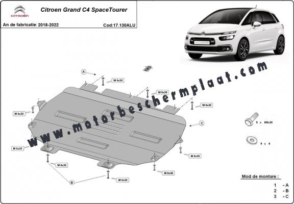 Motor en Versnellingsbak Beschermplaat voor Citroen Grand C4 SpaceTourer - Aluminium