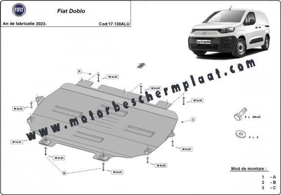 Motor en Versnellingsbak Beschermplaat voor Fiat Doblo - Aluminium