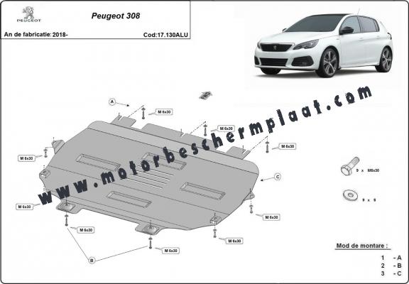 Motor en Versnellingsbak Beschermplaat voor Peugeot 308 - Aluminium