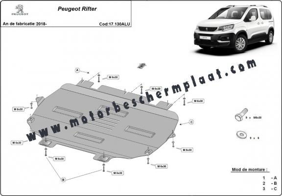 Motor en Versnellingsbak Beschermplaat voor Peugeot Rifter - Aluminium
