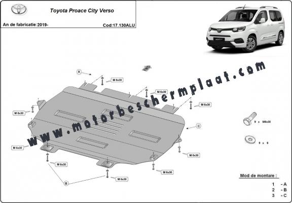 Motor en Versnellingsbak Beschermplaat voor Toyota Proace City Verso - Aluminium