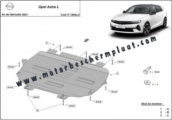 Motor en Versnellingsbak Beschermplaat voor Opel Astra L - Aluminium